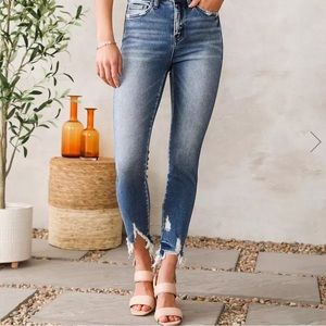 Distressed Raw Hem Straight Leg Jeans Size 28